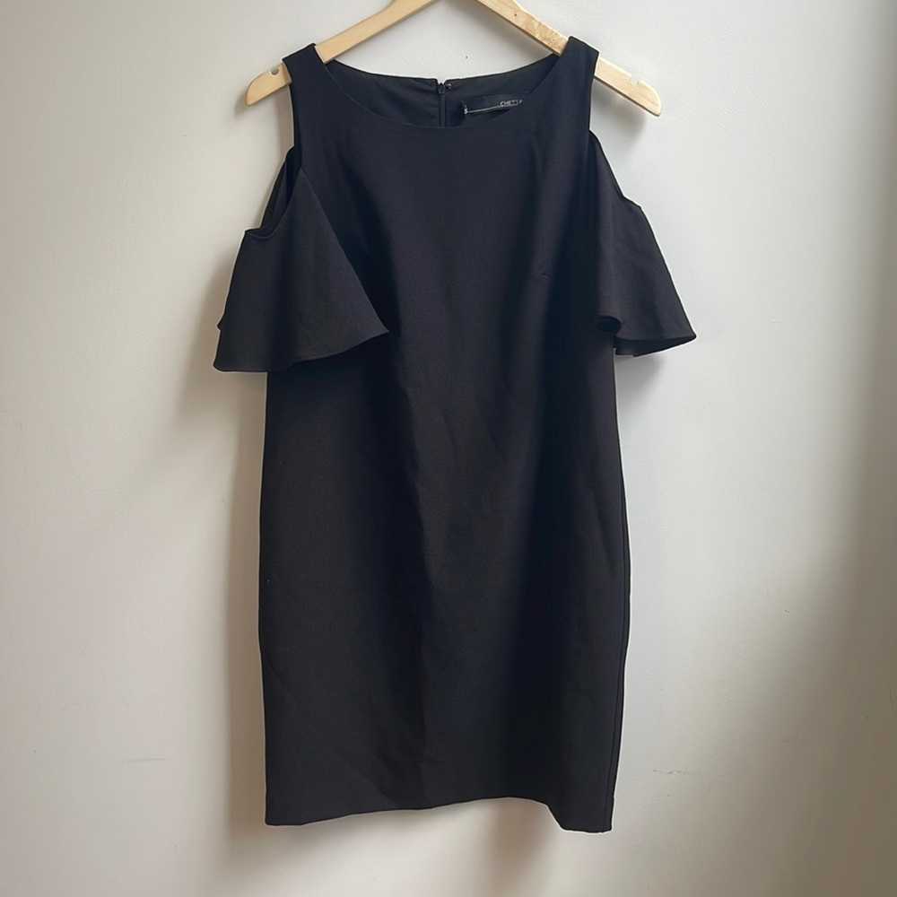 CHETTA B Black Cold-Shoulder Flutter Sleeve Dress Size 4